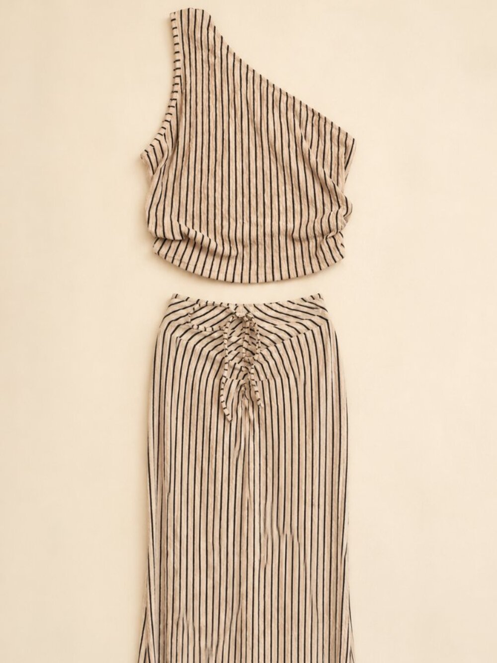 Striped One Shoulder Crop Top & Wide Leg Pants Set Size XL